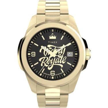 Imagem de Timex Relógio masculino Fortnite Essex de 45 mm - pulseira dourada, mostrador preto, caixa dourada