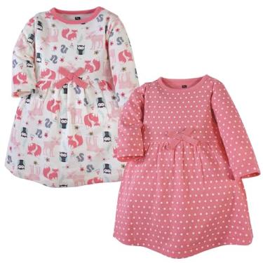 Imagem de Luvable Friends Hudson Baby, vestidos de manga comprida, pacote com 2, Floresta rosa, 6-9 Meses