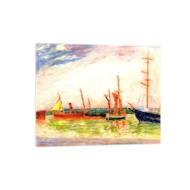 Imagem de LXURY Impressão de arte de parede em tela de moldura de madeira - barcos ao sol - reproduções de imagens em tela famosa - pôster de pintura de arte para decoração de parede de escritório doméstico 80