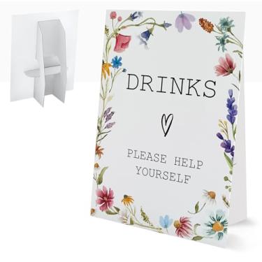 Imagem de Placa de bebidas, placas de casamento para cerimônia e recepção, decorações florais de chá de panela, sinalização de casamento com suporte, decoração de chá de panela, suprimentos para festas de