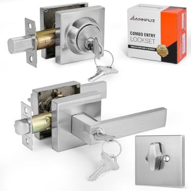 Imagem de ANNFUZ Maçaneta de porta de entrada com chave com combinação de fechadura de cilindro único, trava de alavanca resistente, canhoto e direito, com chave igual (mesmo 4 chaves) fechadura da porta da