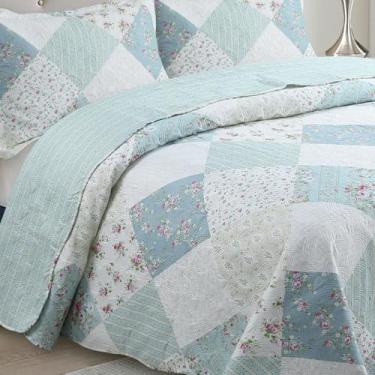 Imagem de Colcha Bouti Teka Queen com 2 Porta Travesseiros, Jogo de Cama 3 Peças (Patchwork)