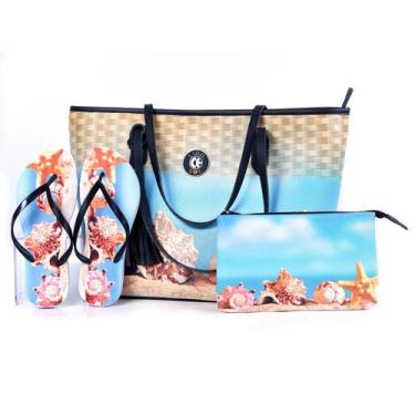 Imagem de Kit Praia Feminino Bolsa Chinelo Nécessaire  Estilo e Praticidade - LI