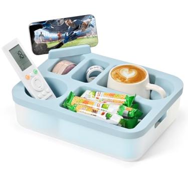 Imagem de Weeme Bandeja de suporte de copo de sofá com suporte giratório para telefone e design antiderramamento, suporte de sofá de silicone para bebidas, controle remoto, lanches (azul, 30 cm x 23 cm)