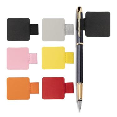 Imagem de Suporte de caneta para caderno, conjunto de 6 peças para canetas, calendário, porta-lápis de cor de couro autoadesivo com laço elástico para agenda com 6 cores (preto, cinza, rosa, vermelho, laranja