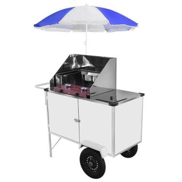 Imagem de Carrinho de Tapioca Cefaz Luxo Branco Rodas Pneumáticas e Guarda Sol B