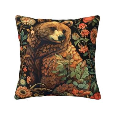 Imagem de Keebik Bear Art Print Decor William Morris Abstrato Vintage Floral Veludo Design Capas de Almofada Decoração de Casa Art Deco Capa de Almofada para Cama Sofá Sala de Estar 45,7 x 45,7 cm