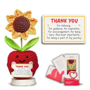 Imagem de Gossby Handmade Positive Apple Sunflower Doll Crochet with Card - Appreciation Gift for Coworker, Friend - Mothers Day Christmas, Birthday, Thank You Gift (Thank You for Listening)
