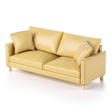 Imagem de Sofá de casa de bonecas, sofá de couro para casa de bonecas 1:12 (amarelo)