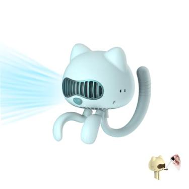 Imagem de FUNJEO Ventilador de carrinho F08, portátil, mesa, bateria potente de 2000 mAh recarregável por USB, design sem toque, ventilador de aroma, para mulheres/família (azul)