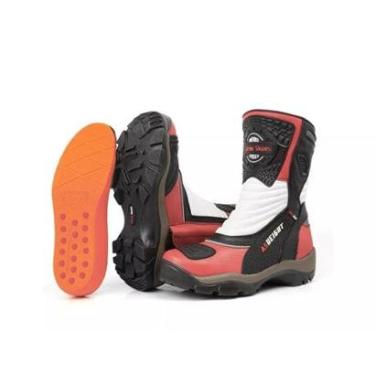 Imagem de 952AT-Bota Cano Alto Motociclismo Couro Legítimo – Palmilha com 9cm de Altura vermelho e preto-Masculino