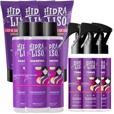 Imagem de 3 HidraLiso + 3 Shampoo + 3 Termo Spray - Liso de Salao em Casa, Alisante Para Cabelo Organico, Progressiva de Chuveiro Sem Formol