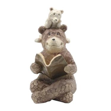 Imagem de Lukitas Estátua de leitura de mãe e bebê urso, escultura rústica de decoração de casa para pais e filhos, decoração de estante para sala de estar, berçário ou biblioteca, estatueta decorativa