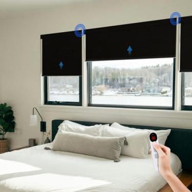 Imagem de Persianas motorizadas para janelas - Persianas de janela de rolo Hapadif com controle remoto, instalação sem perfuração, persianas elétricas blackout automáticas sem fio, altura ajustável, fácil de