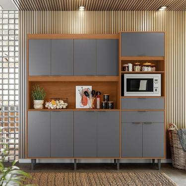 Imagem de Armário De Cozinha Bahamas 2.0 Compacta - 11 Portas 2 Gavetas Jequitiba-grafite - Lukaliam Móveis Jequitiba-grafite