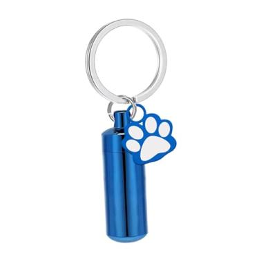 Imagem de FashionCha Chaveiro Memorial de Pata de Cachorro, Urna de Lembrança com de Cachorro de Estimação, Chaveiro de Metal Pendurado, Ornamento Memorial para, Azul