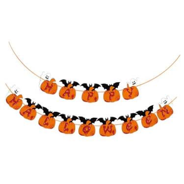 Imagem de Fenteer Bandeira de Halloween, guirlanda de abóbora fantasma, adereço para fotos, bandeira de abóbora, decoração de Halloween para portas, teto, lareira,