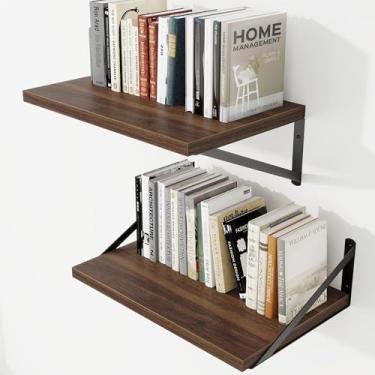 Imagem de Prateleiras de parede profundas 40,6 cm L x 30,5 cm P Prateleiras flutuantes de madeira para parede, suporte de metal resistente, decoração de casa, armazenamento para sala de estar, quarto, banheiro