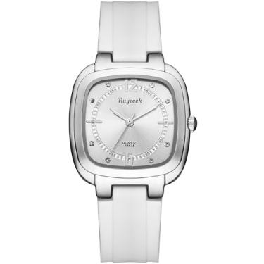 Imagem de RUYEOOK Relógio quadrado feminino, pulseira de silicone, relógio de pulso casual impermeável de quartzo para enfermeiras, R8638 branco, Casual