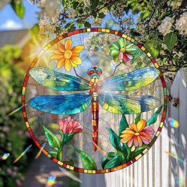 Imagem de VAIIEYO Decoração de janela apanhadora de sol de acrílico libélula, enfeite refletor de luz dupla face de 19 cm para decoração de janela, jardim, varanda ou varanda, inauguração de casa, presente para