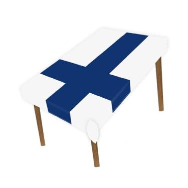 Imagem de Petite Pine Toalha de mesa grande da Finlândia de 1,5 × 2 metros, bandeira finlandesa de 1,5 x 2 m, para decoração de casa e jantar