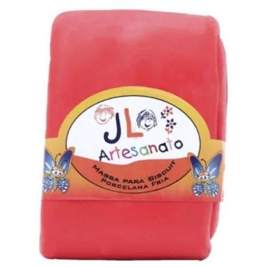 Imagem de kit 02 Massas de Biscuit JL Artesanato Colorida ou Branca 90g, Vermelh
