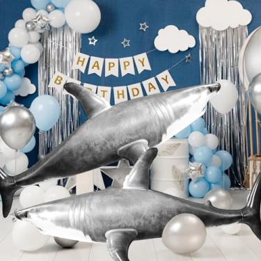 Imagem de ILEISURELY Brinquedo inflável extra grande para piscina com tubarão, decoração de festa de aniversário de tubarão de 200 cm, lembrancinhas de animais infláveis, suprimentos de presente para crianças e