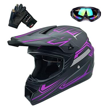 Imagem de Capacete de motocross moda jovem capacete unissex adulto ATV off-road mountain bike capacete vermelho aprovado pelo DOT (roxo-M)