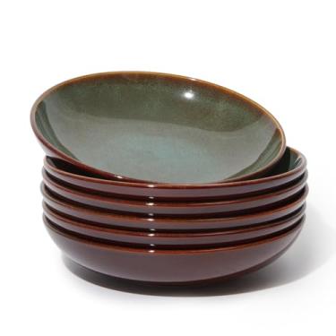 Imagem de Pokini Conjunto de 6 tigelas de massa de grés, conjunto de tigelas de cerâmica de 21 cm, 947 ml, pratos para micro-ondas e lava-louças, tigela grande para servir sopa, macarrão, macarrão, jantar