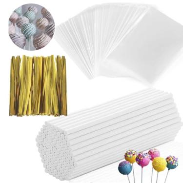 Imagem de Kit pop de bolo, 100 palitos de bolo, 100 sacos de bolo, 100 laços torcidos, máquina de fazer pop de bolo para picolés, pirulitos, doces, chocolates e biscoitos