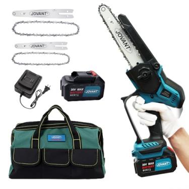 Imagem de JOVANT Motosserra 2 em 1, serra elétrica sem fio, serra de corrente de 20 cm e 15 cm com bateria recarregável de 4A, motosserra portátil alimentada por bateria para aparar árvores e cortar madeira