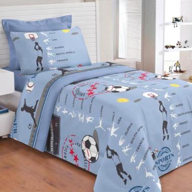 Imagem de Kit Edredom Infantil Fenômeno Esportes + Jogo De Lençol 5 Peças - Azul