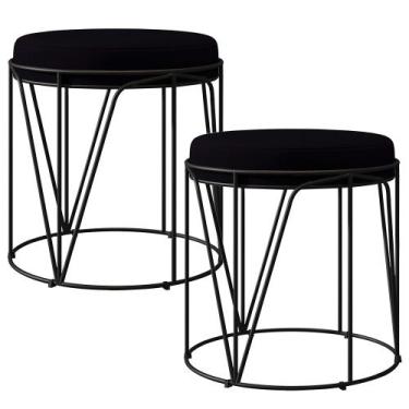 Imagem de Kit 02 Puffs Decorativo Aramado Preto Zaya L02 Suede Preto - Lyam Deco