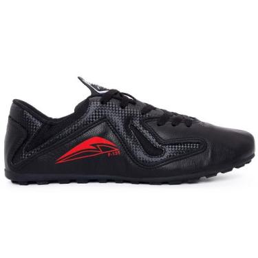 Imagem de Chuteira Couro Legitimo Society Campo Grama Sintética Preto Vermelho S