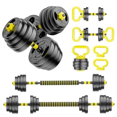 Imagem de HUAYA Conjunto de halteres ajustáveis, pesos livres de 4,5 a 40,8 kg com conector – halteres 4 em 1, halteres, kettlebell e suporte push-up, conjunto de pesos ajustáveis para equipamentos de ginástica