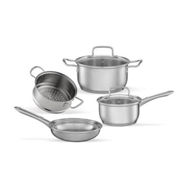 Imagem de Jogo de Panelas Brinox Aço Inoxidável Fundo Triplo 4 Peças Jasmin com Indução