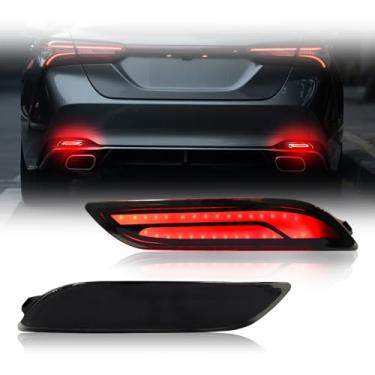 Imagem de Nrgedzam Luzes refletoras de para-choque traseiro de LED completo, lente fumê vermelha, luz de freio traseira de LED compatível com Toyota Camry 2018-2025, impermeável, sequencial, sequencial, farol