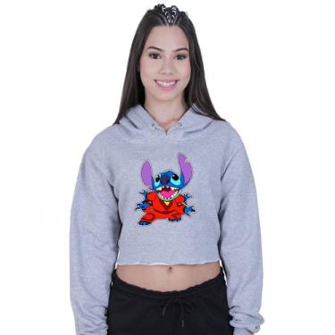 Imagem de Cropped Moletom Feminino Lilo Stitch Alien - Lafre, Cinza, M