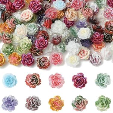 Imagem de UR URLIFEHALL 100 peças aleatórias de plástico rosa cabochão flor flatback berloques vintage floral sem furos para scrapbooking clipe de cabelo capa de telefone decoração
