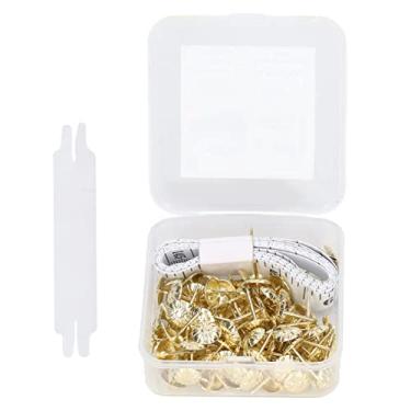Imagem de Estofamento taca de unhas decorativas pinos de unhas kit de aço carbono de aço 100pcs para sofá -cama artesanato de madeira com régua flexível e corrimão anti -esmagador (Ouro)