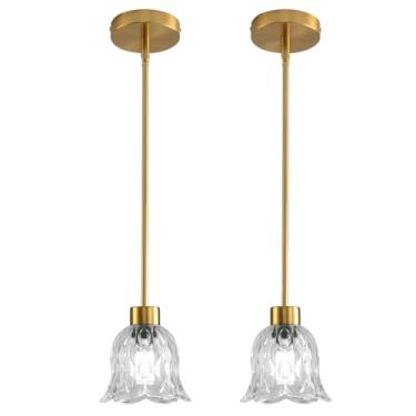 Imagem de CAFULAM Luminária pendente com persiana de vidro, luzes pendentes modernas de latão antigo, abajur de vidro vintage, luminária pendente de ilha para quarto, sala de estar, cozinha