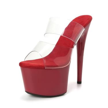 Imagem de WUXIN H&P Sandália de salto plataforma feminina de 17,8 cm, sapatos exóticos sexy stiletto Pole Dance 17 cm, Vermelho, 36