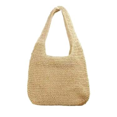 Imagem de Bolsa Palha Praia de Ombro Feminina Alça Grossa Tendência Casual Verão Lazer Praia(Off-white)