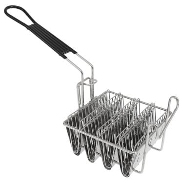 Imagem de Cesta de fritadeira de taco, 4 conchas, cesta de fritura de aço inoxidável, taco, concha de taco, fritadeira, lavável na lava-louças, cesta de tortilha com alça de borracha removível para restaurante