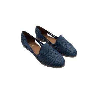 Imagem de Macarena Collection Sandálias femininas de couro para mulheres | Huarache sandálias mexicanas feitas à mão | Sandálias femininas confortáveis e elegantes 2206, Azul, 37