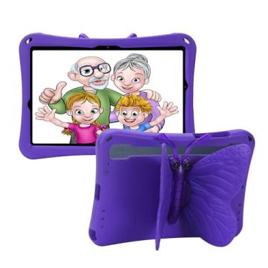 Imagem de Tading Capa infantil para Samsung Galaxy Tab A9 Plus 27.9 cm 2023 (SM-X216B), linda borboleta à prova de crianças, espuma vinílica acetinada, suporte protetor para tablet Galaxy A9+ Plus - roxo