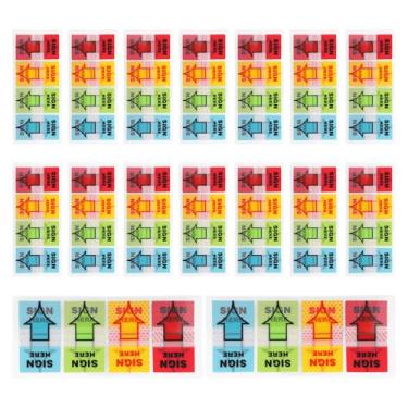 Imagem de 1600 peças de sinal de mensagem aqui, 4 cores, adesivos fluorescentes com aba índice para cadernos, bandeiras de seta translúcidas para marcação de página, no escritório da escola em casa, lembretes
