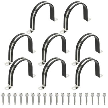 Imagem de PATIKIL 8 braçadeiras de tubo, 3 1/2 polegadas de aço inoxidável 304 de borracha acolchoada em U braçadeiras de conduíte clipes de fio de correia de tubo com parafuso hexagonal para instalação de cabo