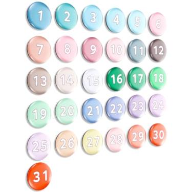 Imagem de Tellegloww Grandes números de calendário magnético, ímãs de calendário de vidro colorido para quadro branco apagável a seco, quadro branco magnético, geladeira (cores claras, 2,5 cm)