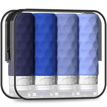 Imagem de Garrafas de viagem Silevoler 90 ml, 4 unidades com bolsa de higiene az
